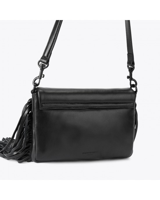 Kurt Geiger Oxford Glasto Fringe Black Leather Τσάντα Ώμου