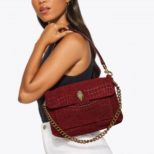 Kurt Geiger Celia Wine Croc Embossed Suede Τσάντα Ώμου