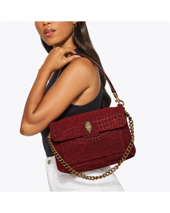 Kurt Geiger Celia Wine Croc Embossed Suede Τσάντα Ώμου