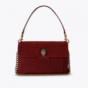 Kurt Geiger Celia Wine Croc Embossed Suede Τσάντα Ώμου
