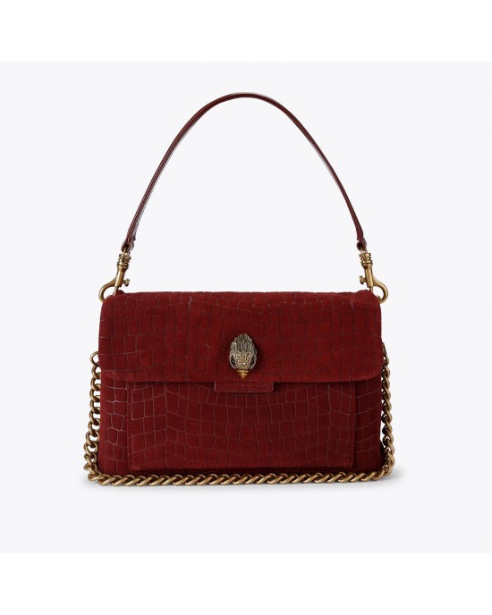Kurt Geiger Celia Wine Croc Embossed Suede Τσάντα Ώμου