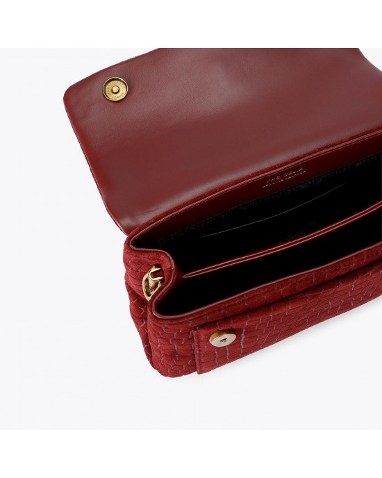 Kurt Geiger Celia Wine Croc Embossed Suede Τσάντα Ώμου
