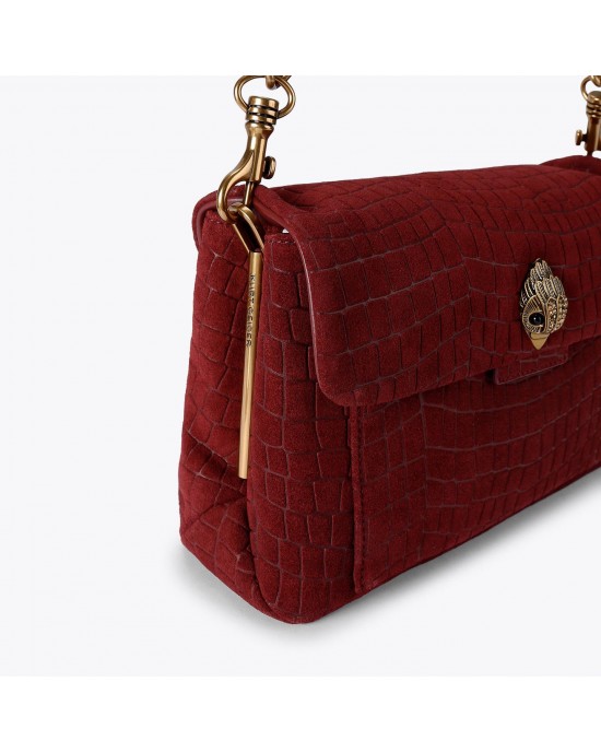 Kurt Geiger Celia Wine Croc Embossed Suede Τσάντα Ώμου