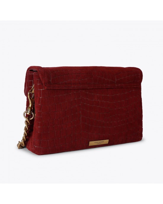 Kurt Geiger Celia Wine Croc Embossed Suede Τσάντα Ώμου