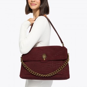Kurt Geiger Celia Wine Croc Embossed Suede Extra Large Τσάντα Ώμου
