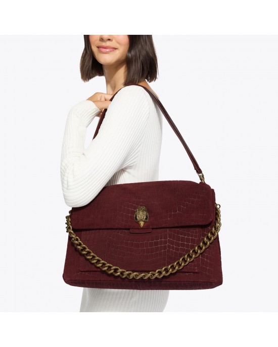 Kurt Geiger Celia Wine Croc Embossed Suede Extra Large Τσάντα Ώμου