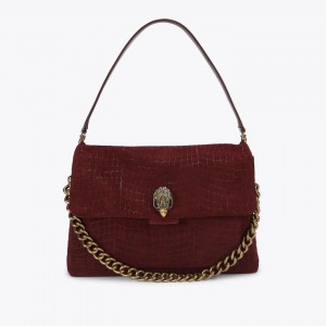 Kurt Geiger Celia Wine Croc Embossed Suede Extra Large Τσάντα Ώμου