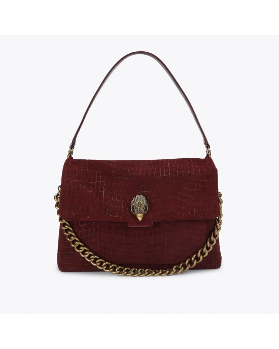 Kurt Geiger Celia Wine Croc Embossed Suede Extra Large Τσάντα Ώμου