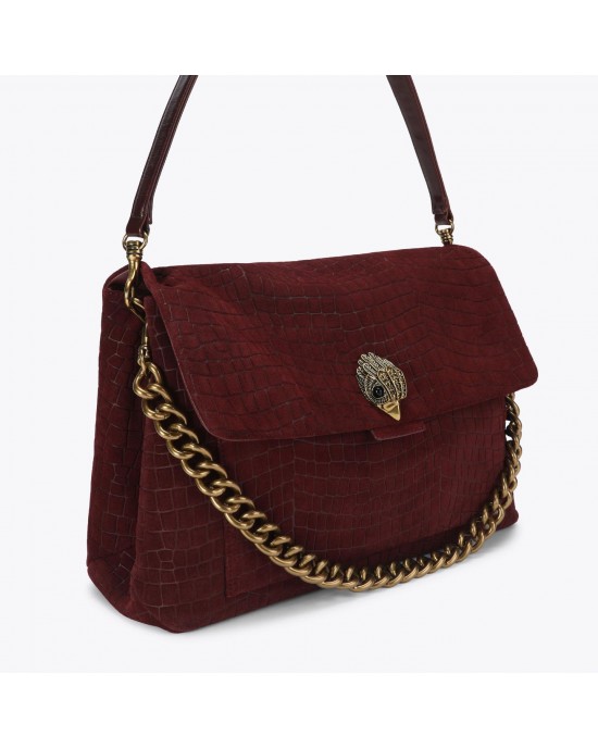 Kurt Geiger Celia Wine Croc Embossed Suede Extra Large Τσάντα Ώμου