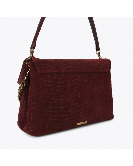 Kurt Geiger Celia Wine Croc Embossed Suede Extra Large Τσάντα Ώμου