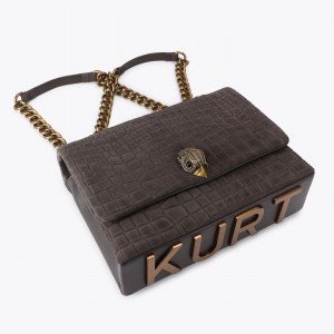 Kurt Geiger Large Kensington Dark Brown Croc Τσάντα Ώμου