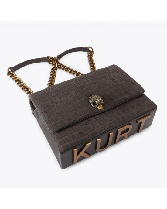 Kurt Geiger Large Kensington Dark Brown Croc Τσάντα Ώμου