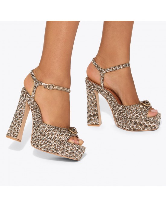 Kurt Geiger Chelsea Platform Peep Toe Beige Πέδιλα