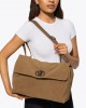 Kurt Geiger Chelsea Large Slouch Flap Tan Suede Τσάντα Ώμου