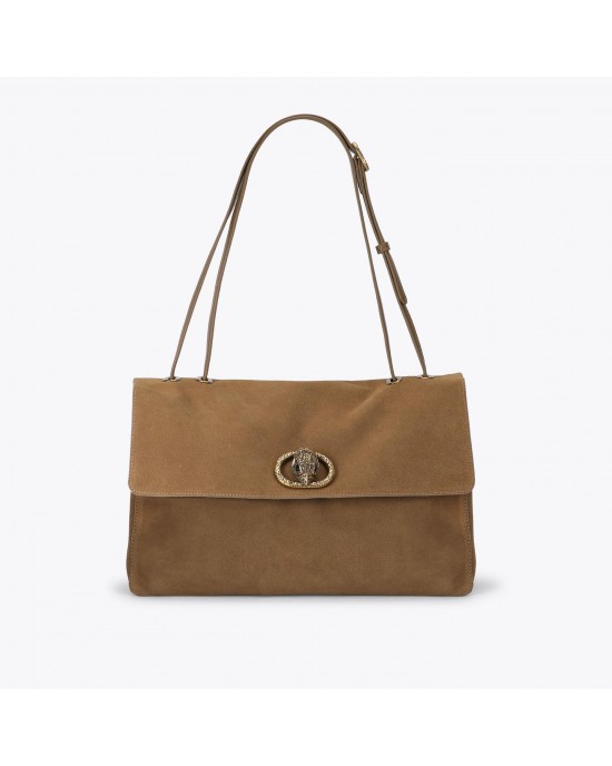 Kurt Geiger Chelsea Large Slouch Flap Tan Suede Τσάντα Ώμου