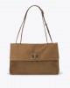 Kurt Geiger Chelsea Large Slouch Flap Tan Suede Τσάντα Ώμου