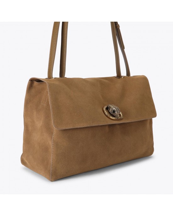 Kurt Geiger Chelsea Large Slouch Flap Tan Suede Τσάντα Ώμου