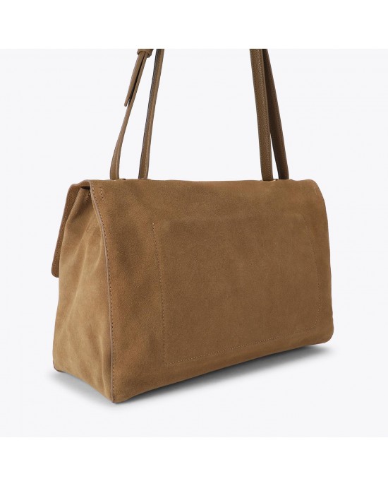 Kurt Geiger Chelsea Large Slouch Flap Tan Suede Τσάντα Ώμου