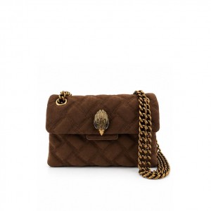 Kurt Geiger Leather Mini Kensington Brown Τσάντα Ώμου