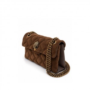 Kurt Geiger Leather Mini Kensington Brown Τσάντα Ώμου