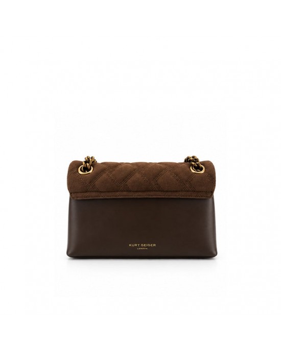 Kurt Geiger Leather Mini Kensington Brown Τσάντα Ώμου