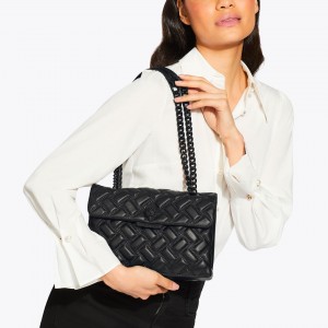 Kurt Geiger Kensington Drench Black Leather Τσάντα Ώμου