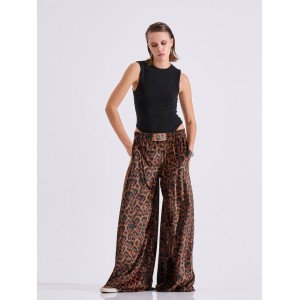 Libelloula Alma Leopard Velvet Wide Leg Παντελόνι