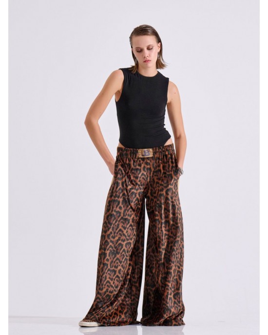 Libelloula Alma Leopard Velvet Wide Leg Παντελόνι Libelloula Alma Leopard Velvet Wide Leg Παντελόνι