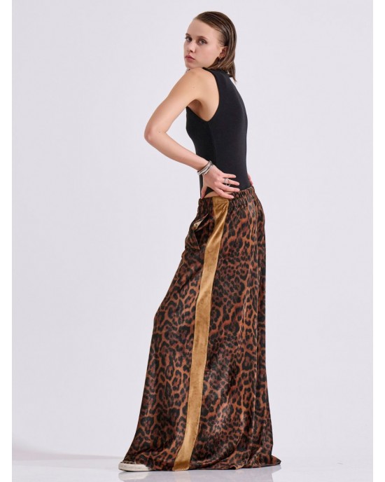 Libelloula Alma Leopard Velvet Wide Leg Παντελόνι Libelloula Alma Leopard Velvet Wide Leg Παντελόνι