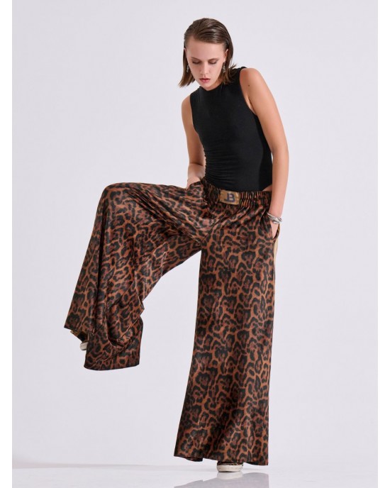 Libelloula Alma Leopard Velvet Wide Leg Παντελόνι Libelloula Alma Leopard Velvet Wide Leg Παντελόνι