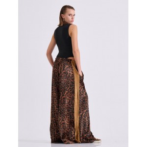 Libelloula Alma Leopard Velvet Wide Leg Παντελόνι