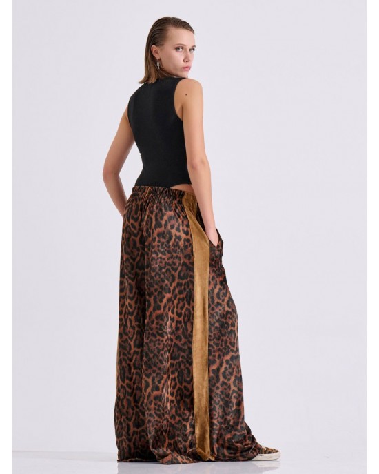 Libelloula Alma Leopard Velvet Wide Leg Παντελόνι Libelloula Alma Leopard Velvet Wide Leg Παντελόνι