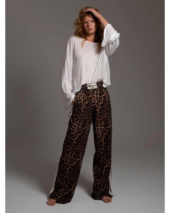 LIBELLOULA Dan Leopard Linen Παντελόνι