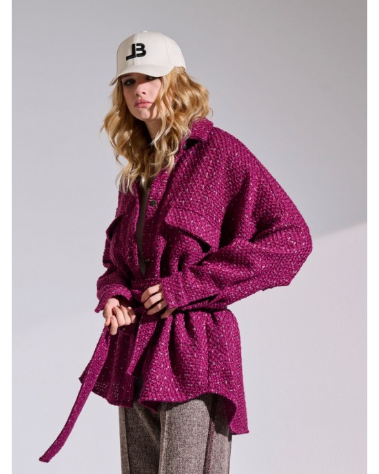 LIBELLOULA Kenneth Bordeaux Tweed Oversized Πουκάμισο