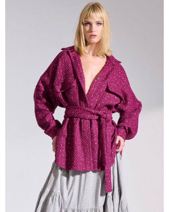 LIBELLOULA Kenneth Bordeaux Tweed Oversized Πουκάμισο