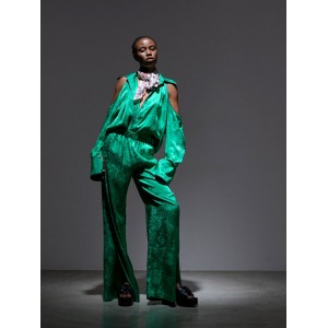 Libelloula Liona Green Floral Satin Πουκάμισο & Παντελόνι