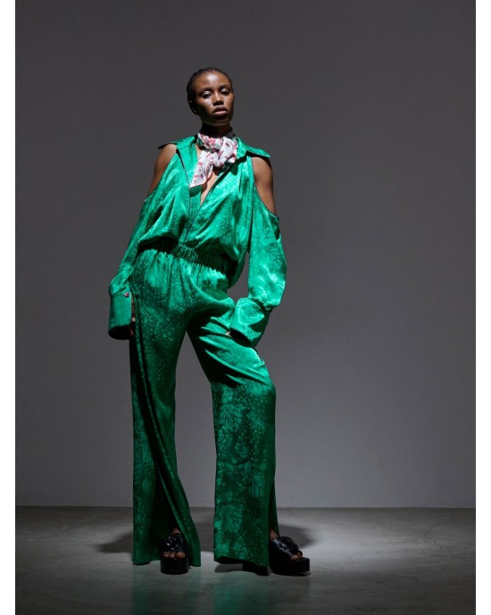 Libelloula Liona Green Floral Satin Πουκάμισο & Παντελόνι