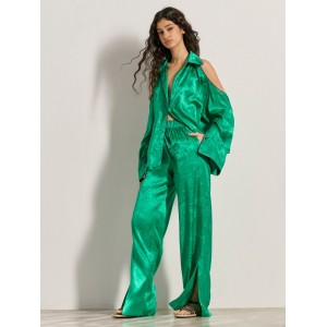 Libelloula Liona Green Floral Satin Πουκάμισο & Παντελόνι