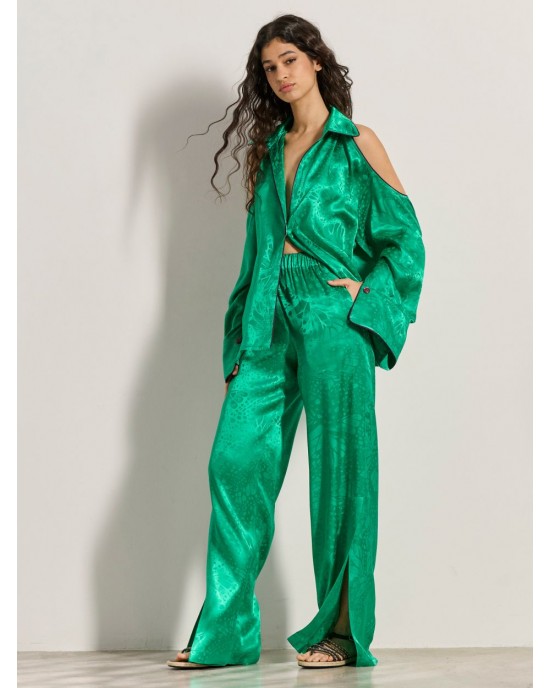 Libelloula Liona Green Floral Satin Πουκάμισο & Παντελόνι
