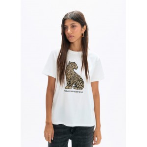Lola Casademunt Leopard Sequin T-shirt White Μπλούζα
