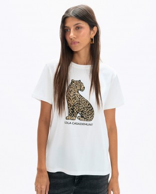 Lola Casademunt Leopard Sequin T-shirt White Μπλούζα