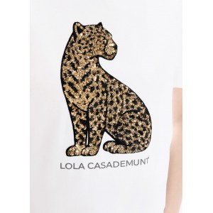 Lola Casademunt Leopard Sequin T-shirt White Μπλούζα