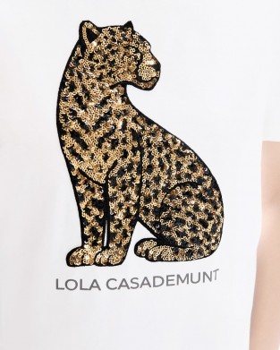 Lola Casademunt Leopard Sequin T-shirt White Μπλούζα