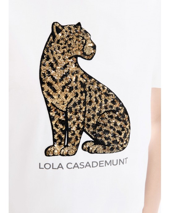 Lola Casademunt Leopard Sequin T-shirt White Μπλούζα