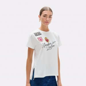 Lola Casademunt Patches & Side Openings White T-shirt Μπλούζα