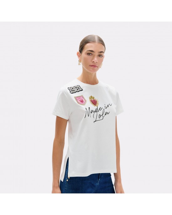 Lola Casademunt Patches & Side Openings White T-shirt Μπλούζα