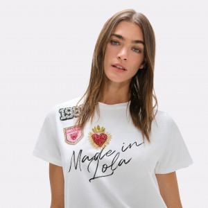 Lola Casademunt Patches & Side Openings White T-shirt Μπλούζα