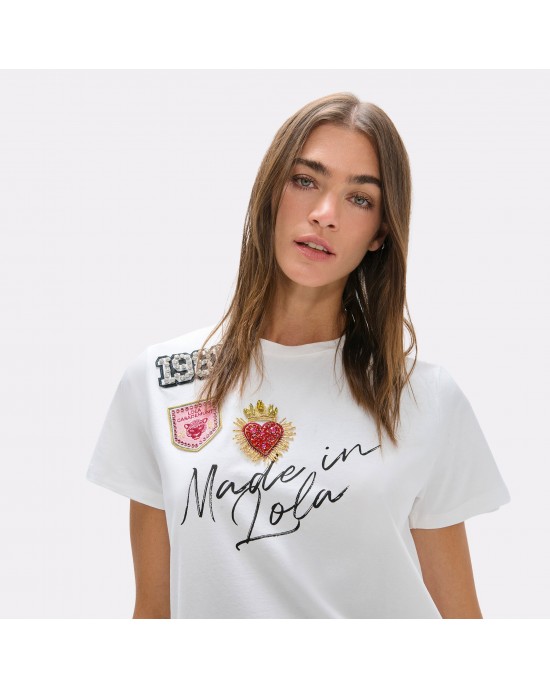 Lola Casademunt Patches & Side Openings White T-shirt Μπλούζα