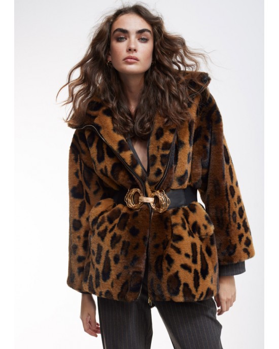 Lola Casademunt Animal Print Faux Fur Black/Brown Μπουφάν