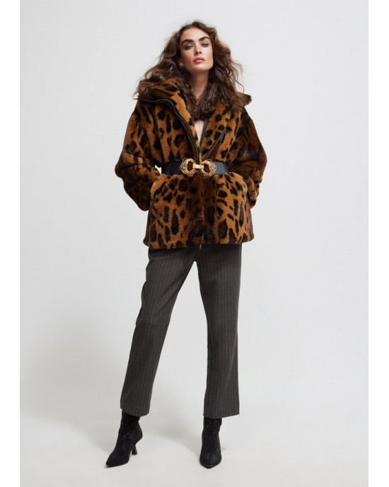 Lola Casademunt Animal Print Faux Fur Black/Brown Μπουφάν